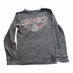 AC/DC Gray Long Sleeve Shirt Waffle Thermal Graphic Tee Size Small